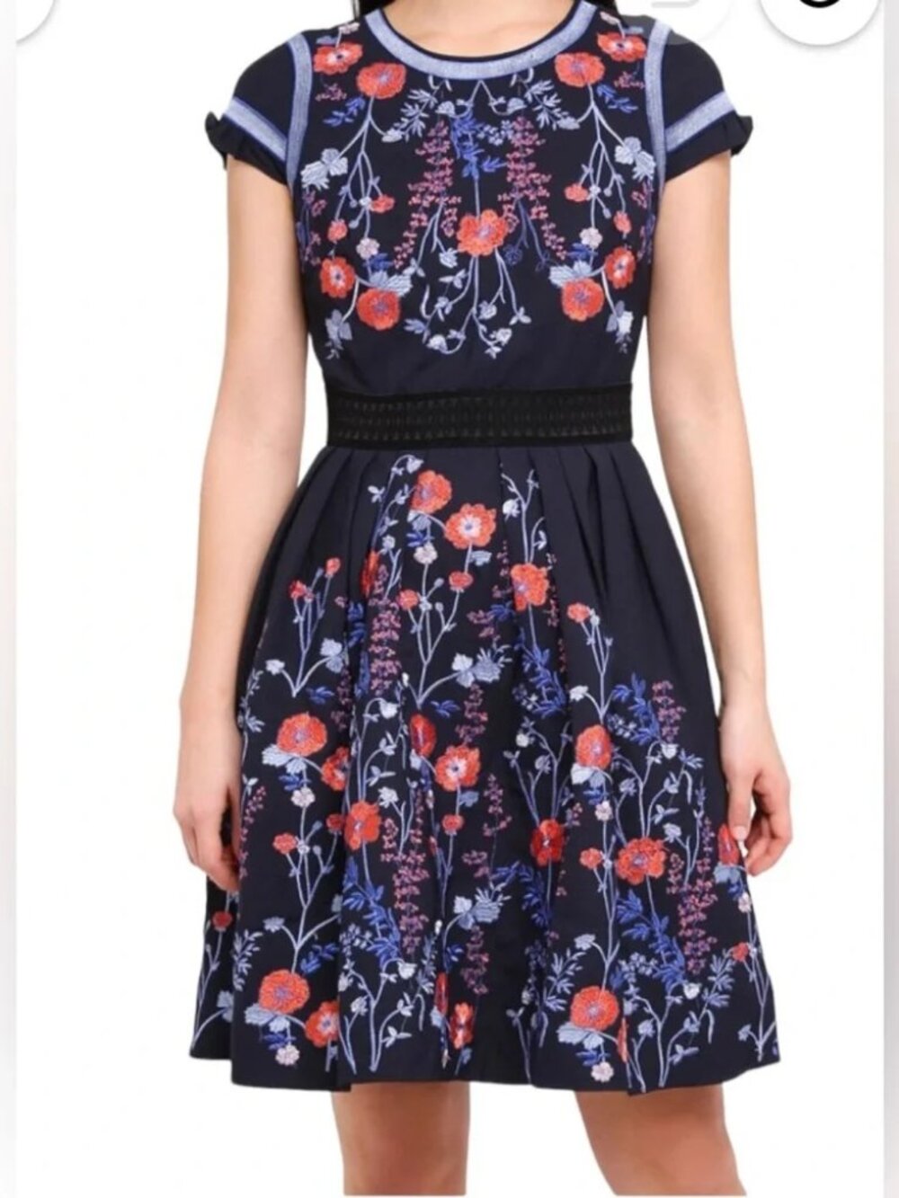 Foxiedox Navy Dress with Colorful Embroidery Size Large